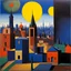 Placeholder: City with many colors, solchi e rilievi, dark blue decal pointillism Max Ernst