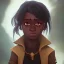 Placeholder: Portrait of an adorable dark skinned warlock little girl with brown hair by Jonny