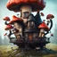 Placeholder: A funny floating mushroom house in space. cold neutral colors, black, Detailed gloss Painting, rich color, fantastical, intricate detail, splash screen, hyperdetailed, insane depth, concept art, 8k resolution, trending on Artstation, Unreal Engine 5, color depth, dynamic lighting, splash art, dramatic, masterpiece, excellent quality beautiful Fun Imaginative, unique, great composition