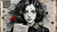Placeholder: Collage. Beautiful portrait in charcoal and ink. Mixed media. Newspaper clippings, photographs, love letters, roses. Magazine style. Raindrops. Dark. Detailed. Alcohol ink. Worn texture. Crisp focus. Inked outlines. Hints of bright colors. Authors: Katherine Welz-Stein and Sam Toft
