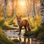 Placeholder: majestic adult fox standing on bank of running brook in the springtime during a dramatic sunset, stately birch trees, photorealistic nature image, intricate fur texture, mossy background, soft sunset light filtering, reflective 8k res, ambient shadows, warm color palette, perfectly timed shot, crystal clear, stunning wildlife interaction, by Ashraful Arefin