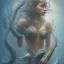 Placeholder: sango fantasy, fantasy magic, intricate, sharp focus, illustration, highly detailed, digital painting, concept art, matte, artgerm and paul lewin and kehinde wiley, masterpiece sexy lips Asian afro lips black African lady body mermaid Dragon fish head blue space lady sea under water mermaid seaweed pyramid