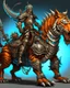 Placeholder: A combination of a dragon and a tiger and a commander riding on it Warrior warrior with leather and metal clothes and robotic metal