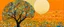 Placeholder: A light rosy orange sky with geometric skies designed in Indian Gond art painted by Gustav Klimt