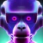 Placeholder: A beautiful portrait of a cyborg monkey purple neon color scheme, high key lighting, volumetric light high details psychedelic background