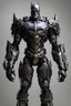 Placeholder: Fullbody photography front view of a Batman mech in transformative style, his metallic skin gleaming with intricate textures and intricate details, captured in an ultra-realistic style that blurs the lines between reality and imagination.