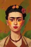 Placeholder: Portrait of a Baby Frida Kahlo , an abstract painting of rusted metal and flowers, rust, scaffolding, iron cladding, decay, mixed media, textured, anatomically correct, beautiful perfect face, soft factions, highly detailed By disney