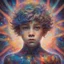 Placeholder: close up, A young boy, eyes closed, adorned in a kaleidoscope of colors, dons a captivating leotard. His eyes, wide with wonder, are fixated upon a mysterious and ethereal glow emanating from the eyes of a ghoul. The tendrils of this otherworldly being gently coil and encircle him, creating an enchanting dance of light and shadow. This captivating image evokes a sense of both fascination and trepidation, where the boundaries between reality and the supernatural intertwine