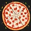 Placeholder: cute cartoon pizza, 2D, white background