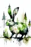 Placeholder: Watercolour effect, rabbit, forest abstract,roschCh ink blot test, white background, muted colour's.no black outline, no black colour only white more watercolour blobs, no black outline, other colours