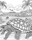 Placeholder: coloring pages for kids, Pacific island shaped Japanese ink painting, paradise, sea turtles , Art drawing .super detailed, low detail, coloring pages for kids, no shading, --ar 85:110