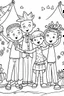 Placeholder: HAPPY NEW YEAR coloring page for kids, HAPPY NEW YEAR CELEBRATION FAMILY thick outline, low details, no shading, no color