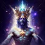 Placeholder: God-like man with infinite power who owns the galaxies and wears a beautiful crown, welding of diamonds and galaxies with weapons.