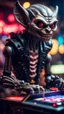 Placeholder: portrait of a vampire werewolf robot goblin gremlin with mustage playing an arcade game, in the style of Giger,bokeh like f/0.8, tilt-shift lens 8k, high detail, smooth render, down-light, unreal engine, prize winning