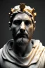 Placeholder: Ultra Realistic image, Roman sculpture, white marble material, Lionel Messi, gold crown of natural thorns, god crown, gold veins, gold ornaments, Renaissance style, sun rays background, waist up portrait, epic, celestial, cinematic lighting, God lights, 4k resolution, smooth details, soft lighting, unreal engine 5, art station, substance 3d.