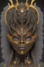 Placeholder: shiny black male African Egyptian alien, cracks in the voodoo head, wicked, eyes, crown, Elephant, 8k, finely detailed, photo realistic, tiger turquoise skull head gold dragon space alien snow skeleton gold fang teeth silver crown silver eyes