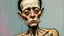 Placeholder: A deformed, disfigured figure with blurred, grainy facial features and poor anatomy, executed in a distorted, abstract art style with bright, complementary colors and subtle, expressive details, inspired by the avant-garde works of Francis Bacon, the emotional brushstrokes of Egon Schiele and the abstract expressionism of Willem de Kooning, with a combination of loose, gestural lines and rough, textured surfaces, as well as a prominent, scratched signature in the corner, as if it were a rough dr