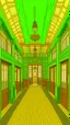 Placeholder: sports club in the style of winsor mccay, green and ocher palette, dreamlike details, ducts, doors, passageways, tracks and pipes