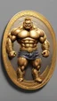 Placeholder: a smooth 3d game graphics circular shaped golden coin with a full body relief print of Abobo