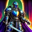 Placeholder: 90's TCG art retro fantasy art of a space knight holding a sword