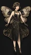 Placeholder: Full Body, Art Nouveau Woman With A Bob With A Fringe Hairstyle, 1920s Clothing, Steampunk Metal Moth wings, Black Background