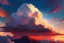 Placeholder: ountaintop, sunset, brilliant colors, puffy white clouds, cinematic, depth of field, realistic, hyper