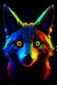 Placeholder: terrifying humanoid Fox like creature, turning to face you, dark background, glowing eyes, staring, rainbow gradient sky, starry night sky, photorealistic
