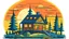 Placeholder: A vector graphic of a idyllic cabin in the woods