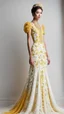 Placeholder: A mannequin wearing a dress, Philippines national custome dress inspired by jasmine flower, sampaguita, Philippines national flower, jasmine flower dress, jasmine flower, white jasmine flower, dress displayed on mannequin, beautiful, very beautiful dress, fantasy dress, magical dress, elegant, full body, full body frame, ultra realistic, aesthetic, yellow and white pastel color, sequins, bedding, made of crystal, sexy, magical, fantasy, ethereal, sparkly, glowing, glittery dress, artistic style