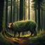 Placeholder: a slender forest spirit wraith ghost spectre with long long legs kneeling holding a big forest pig, with highly detailed, sharply lined facial features, in the deep forest of Brokilon , finely inked, in rustic colors, 4k in the style of Peter Mohrbacher source vibrations, bokeh like f/0.8, tilt-shift lens 8k, high detail, smooth render, down-light, unreal engine, prize winning