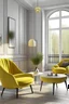 Placeholder: интерьер кафе современный с мягкими желтыми стульями