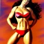 Placeholder: portrait of busty atletic young beautiful Superwoman horseriding Boris Vallejo styles