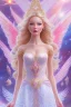 Placeholder: femme galactique du futur, lady fairy, facing happy, voluptuous white, pink enchanted flowers, wings magic, long big dress, pink outerspace stars planets, Beautyful smiling, young woman, long hair amazing blue eyes, flowers, happy cosmic, bright colors, blue, pink, gold, jewels, realistic, photo real, clear sunny background, highly detailed, high contrast, 8k high definition, unreal engine 5, extremely sharp detail, light effect, sunny light background