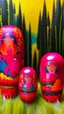 Placeholder: A reddish magenta fiery psychic wetlands designed in Matryoshka nesting dolls painted by Wassily Kandinsky