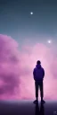 Placeholder:  A guy looking at the sky. On a pink street. Everythink is pink. Black Oversize nike sweatsuit.