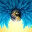 Placeholder: hundred azure colored feathers owith planet of the earth in golden center texture