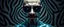 Placeholder: portrait of upper body of cool transparent guy made with nano tape and with shades and mustache and bald head, saw blade beholder eye tyrant flating beholder kin with eyes on each saw blade tooth saying something profound, hypnotic zebra background