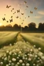 Placeholder: Butterflies and bubbles going up to the sky through a field of dandelions