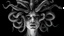 Placeholder: a high quality digital artwork of an attractive woman, Medusa head with many hair snakes, view with hate, mysterious, confusing, digital painting, metaphorical, powerful image, deep meaning image, cinematic, black and white color, low Angle shot, Three-Quarter View, black background, realistic 8k