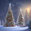 Placeholder: foto realistic winter house with a illuminated christmas tree in the night