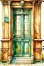 Placeholder: aquarell of a vintage wooden door, victorian style, hardwood, glass, little windows