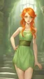 Placeholder: Hot Elf with orange hair and glowing green eyes She wears a light green dress