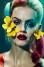 Placeholder: Eva Herzigova Harley Quinn underwater with yellow flowers for hair, closed eyes, rtx, reflection, 8k, glow, winning photography, caustics