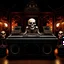 Placeholder: DJ of the damnded, insanely detailed DJ booth in hell, MID set, speakers and equipment made of bone, anatomically correct, add more skulls in th audience, photorealism, vray, 8k 3d