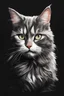 Placeholder: Create an expressive illustration of a cat on a solid black background. Focus on robust body, thick coat,