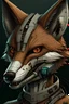 Placeholder: anthropomorphic fox with scarred face and cybernetic jaw and eyes