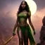 Placeholder: fantasy setting, dark-skinned woman, indian, green hair