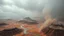 Placeholder: a very fast landscape on a desert planet, heavy rain,pouring down, dust in the air, raining, gray haze, clouds of steam escaping from the ground, volcanoes, rivers, craters, cinematic, rivers, gray sky, intricate and hyperdetailed painting by evgeny,beksinski, wide-angle lens, splash screen, triadic colors, fantasy concept art, 8k resolution trending on art, view from the top