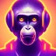 Placeholder: A beautiful portrait of a cyborg monkey purple neon color scheme, high key lighting, volumetric light high details psychedelic background