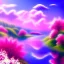 Placeholder: beautiful dream, mystical, cascades, delicate flowers, masterpiece, pastel colors, blue river, pink clouds,8k